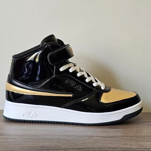 Fila Men\'s A High Patent Leather High Top Casual Size 10 Black Gold NWT main image 5